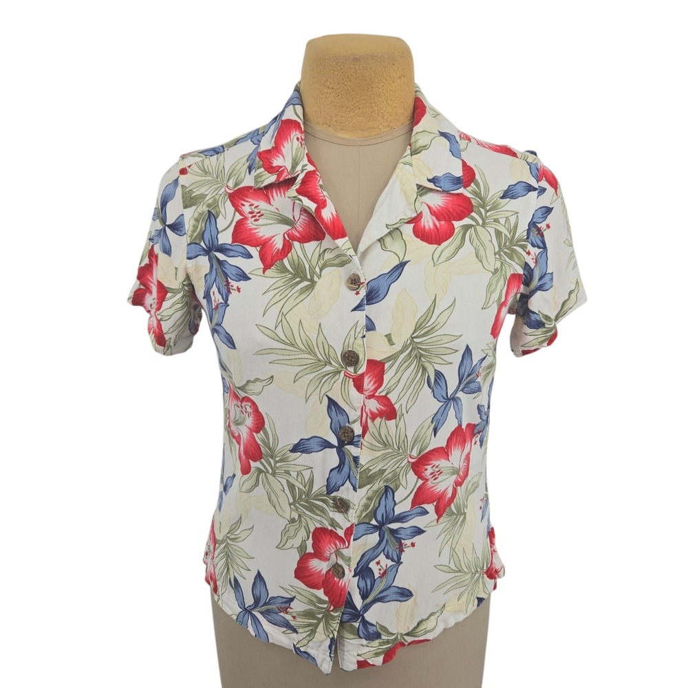 Havana Jacks Cafe Button Up Shirt Women Small Floral Tropical Rayon Short Sleeve